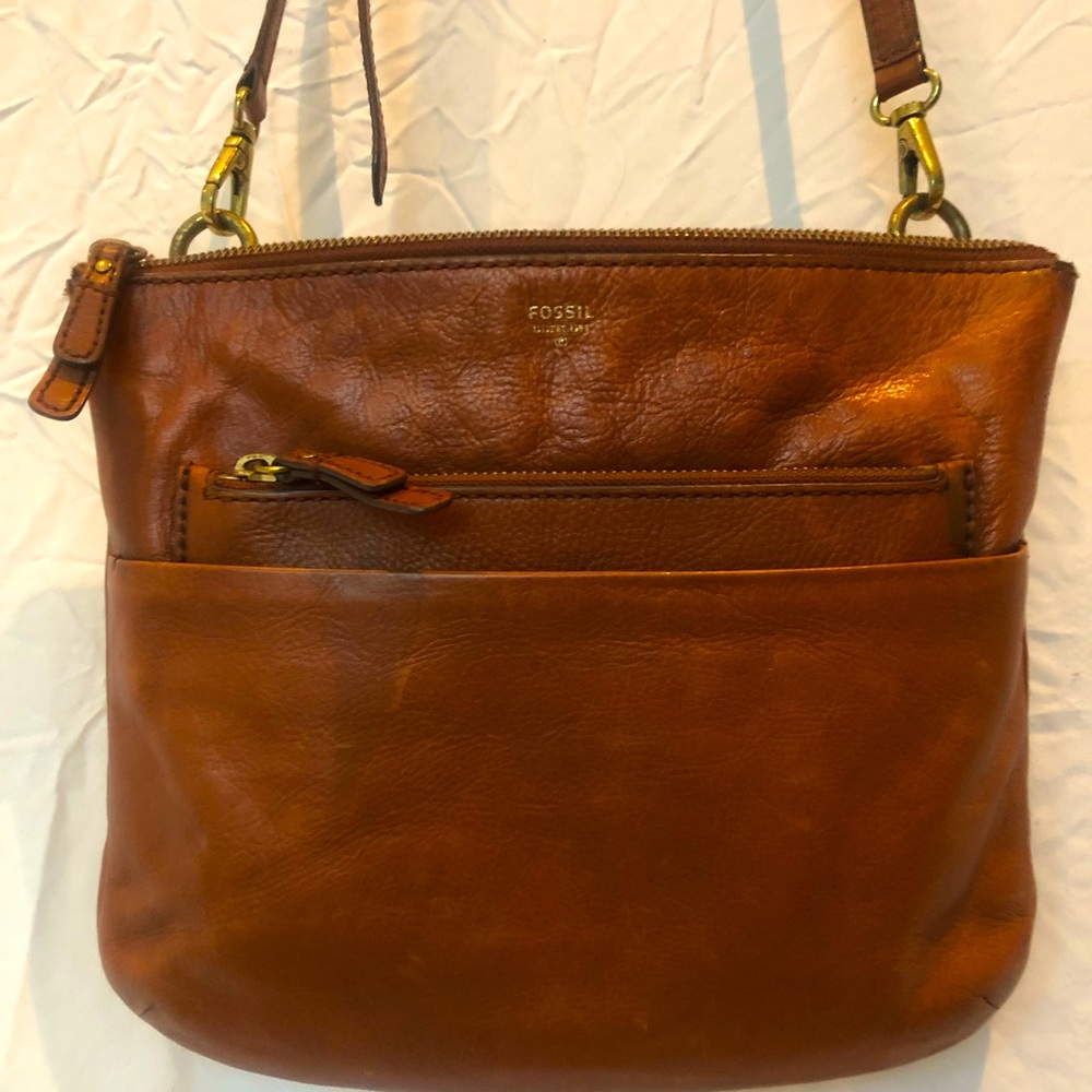 Fossil Leather Cross-Body Purse, Tan